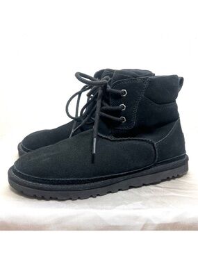 UGG Neumel Hiker Black Lace Up Boot Leather Suede Shearling Size 9